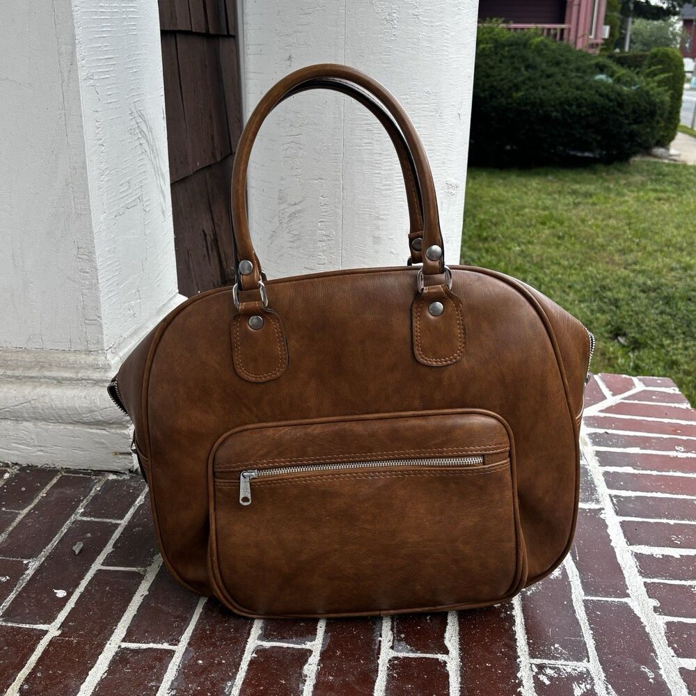 Vintage Airway Industries Leather Zippered Brown Carry-On Mini Duffel Bag